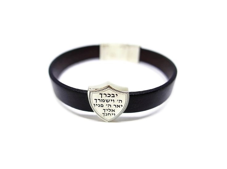 צמיד לגבר ברכת הכהנים עור וכסף - מגע הקסם צמיד לגבר ברכת הכהנים עור וכסף - מגע הקסם