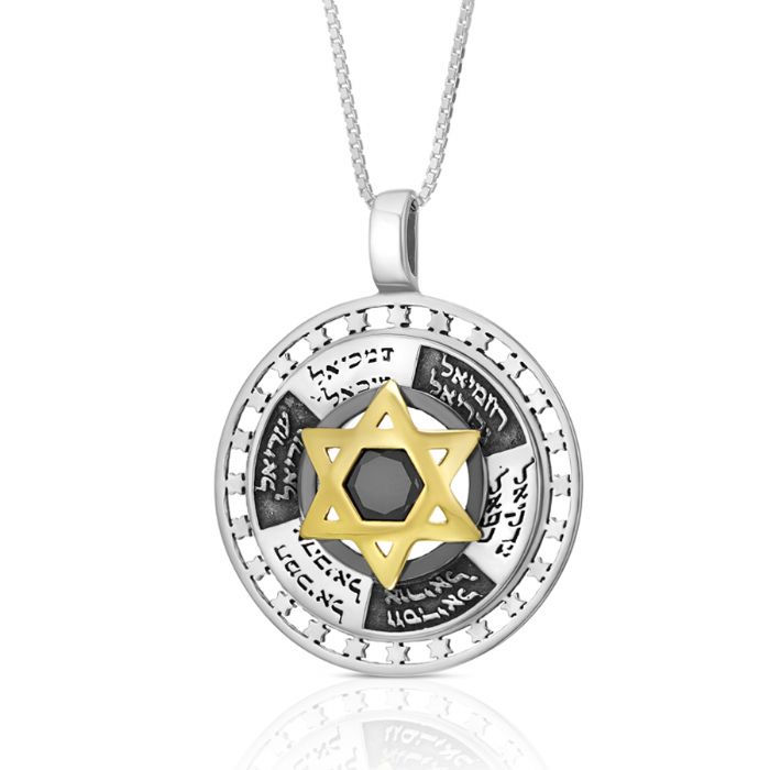 תליון גלגל שמירת מלאכים ומגן דוד משובץ אוניקס תליון גלגל שמירת מלאכים ומגן דוד משובץ אוניקס
