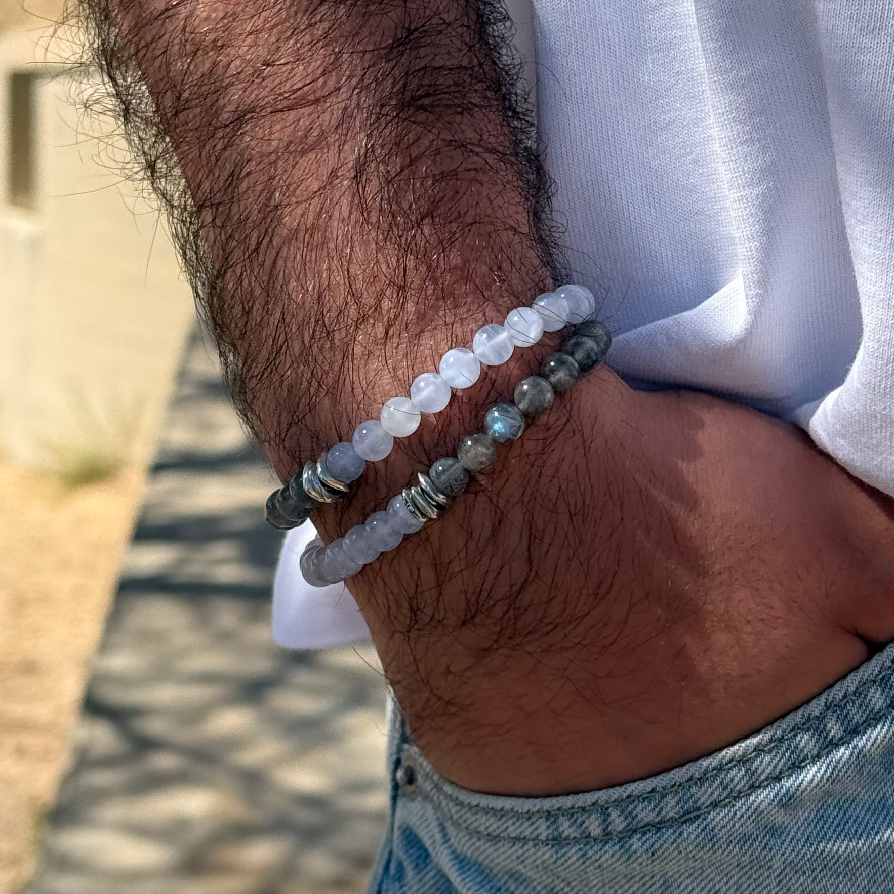 צמיד אגת בלו לייס ולברדורייט - הבהובים