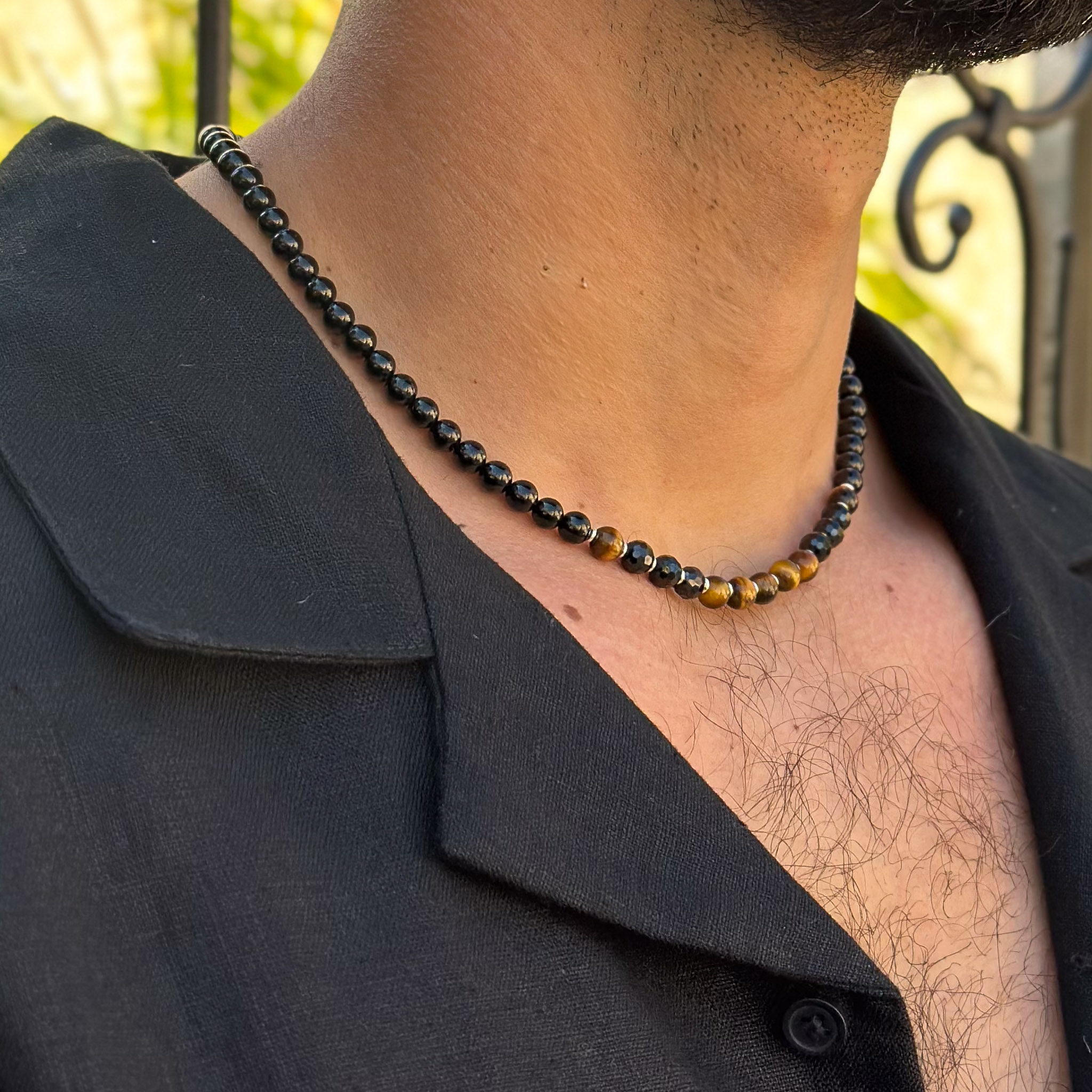 מחרוזת עין הנמר וטורמלין שחור - רגב