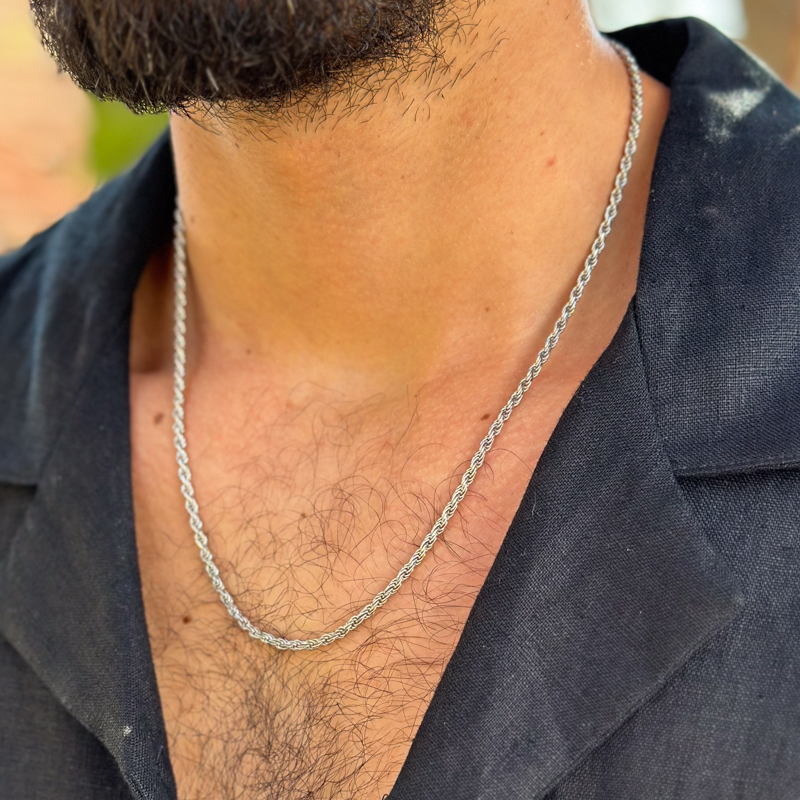 שרשרת כסף חבל מושחרת עבה שרשרת כסף חבל מושחרת עבה
