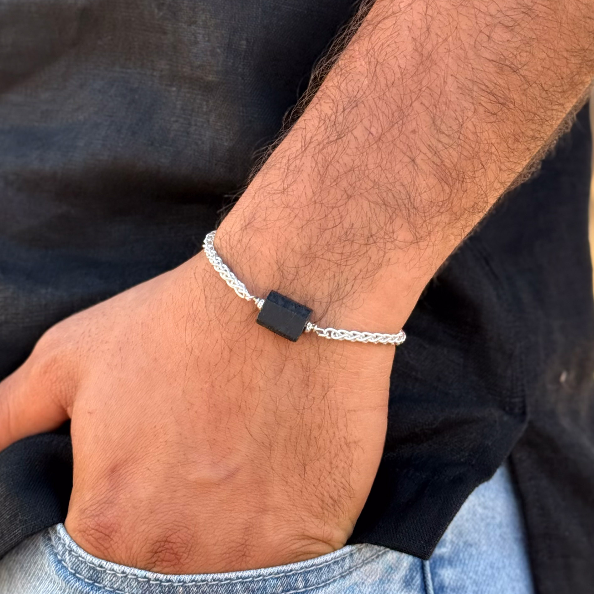 צמיד טורמלין שחור אבן גולמית עבה צמיד טורמלין שחור אבן גולמית עבה