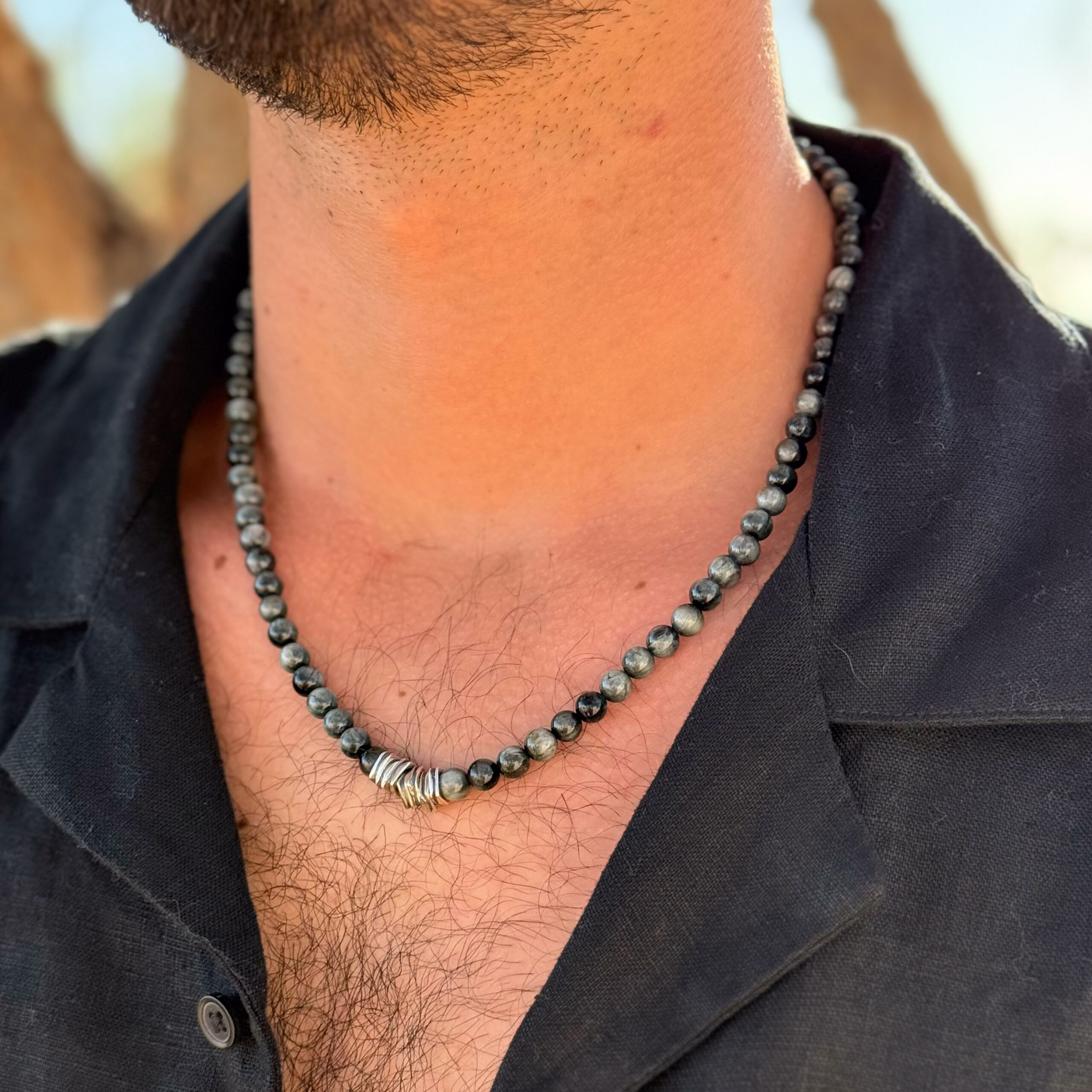מחרוזת עין החתול קוורץ לגבר - רסיסי אור